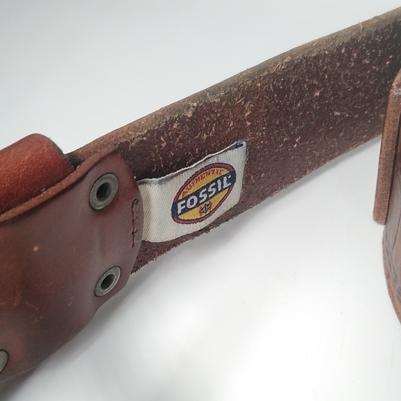 Womens Vintage Fossil Brown Leather Belt Sze.34 Patched Style Silver Buckle - Picture 6 of 7